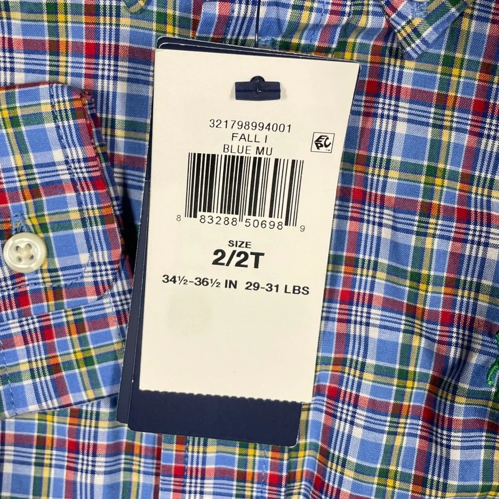 Ralph Lauren Toddler Boys Blue Plaid Long Sleeve Button Down Shirt 2/2T NWT